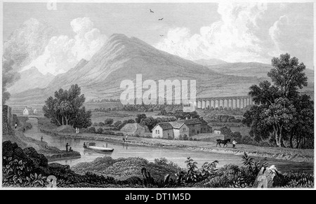 Incisione - 'Pont Y Cyssyllte, nel Vale of Llangollen, Denbighshire' scansionati ad alta res da un libro pubblicato nel 1830 Foto Stock