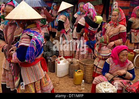 Fiore di etnia Hmong gruppo A può cau mercato, Bac ha area, Vietnam, Indocina, Asia sud-orientale, Asia Foto Stock