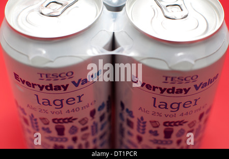 Le lattine di Tesco valore quotidiano Lager, Londra Foto Stock