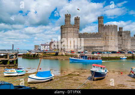 Caernarfon Castle, Sito Patrimonio Mondiale dell'UNESCO, Caernarfon, Gwynedd, Wales, Regno Unito, Europa Foto Stock