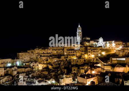 Vista notturna di Matera old town Foto Stock