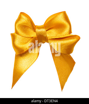 Golden bow, nastro isolato su bianco Foto Stock