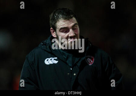 Worcester, Regno Unito. 07 feb 2014. Fraser BALMAIN (Leicester Tigers) nella foto durante la Aviva Premiership partita di rugby tra Worcester Warriors e Leicester Tigers al Sixways Stadium di Worcester Credit: Azione Plus sport/Alamy Live News Foto Stock