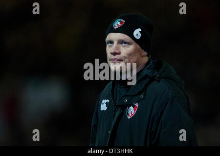 Worcester, Regno Unito. 07 feb 2014. Scott HAMILTON (Leicester Tigers) nella foto durante la Aviva Premiership partita di rugby tra Worcester Warriors e Leicester Tigers al Sixways Stadium di Worcester Credit: Azione Plus sport/Alamy Live News Foto Stock