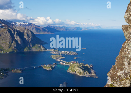 Vista pittoresca da Reinebringen sulle isole Lofoten in Norvegia Foto Stock