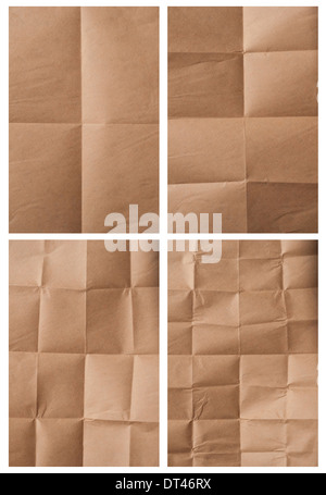 Raccolta di vari piegata carta da imballo su sfondo bianco. ciascuno è girato separatamente Foto Stock