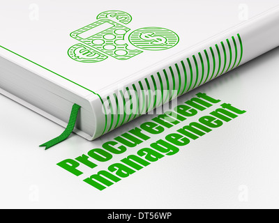 Concetto di finanza: prenota calcolatrice, la gestione degli appalti su sfondo bianco Foto Stock