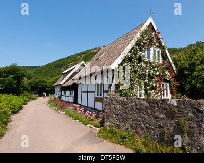 Una vista di un piccolo e pittoresco casa privata in Mölle, Svezia. Foto Stock