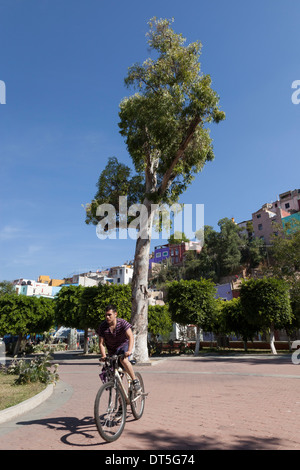 Giovane uomo in sella ad una bici nel Parque Porfirio Díaz - Zona Centro, Guanajuato, Guanajuato, Messico Foto Stock