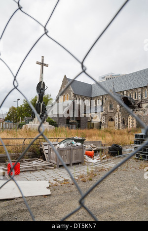 Febbraio 2014. Le rovine della cattedrale di Christchurch, Nuova Zelanda, gravemente danneggiata nel febbraio 2011 terremoto. Foto Stock