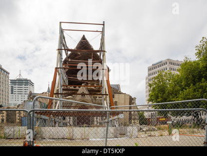 Febbraio 2014. Le rovine della cattedrale di Christchurch, Nuova Zelanda, gravemente danneggiata nel febbraio 2011 terremoto. Foto Stock