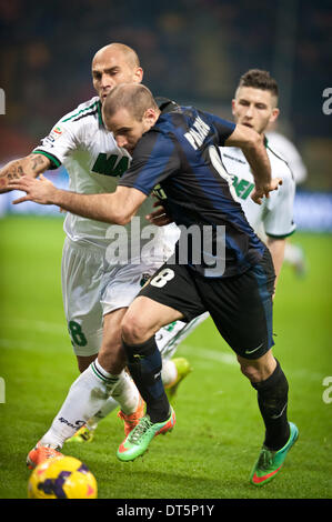 Milano, Italia. Il 9 febbraio, 2014. Palacio (Inter) durante la Serie Amatch tra Inter vs Sassuolo, su 09 Febbraio, 2014. Foto: Adamo di Loreto/NurPhoto Credito: Adamo di Loreto/NurPhoto/ZUMAPRESS.com/Alamy Live News Foto Stock