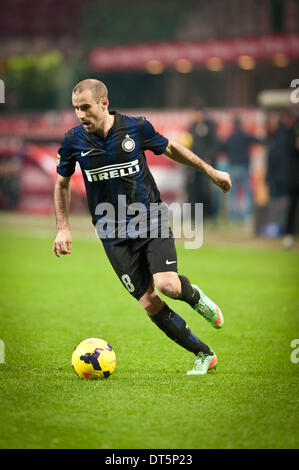 Milano, Italia. Il 9 febbraio, 2014. Palacio (Inter) durante la Serie Amatch tra Inter vs Sassuolo, su 09 Febbraio, 2014. Foto: Adamo di Loreto/NurPhoto Credito: Adamo di Loreto/NurPhoto/ZUMAPRESS.com/Alamy Live News Foto Stock