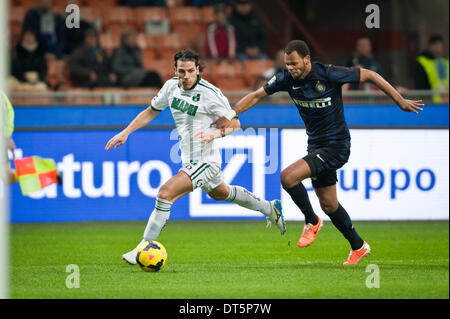 Milano, Italia. Il 9 febbraio, 2014. Floccari (Sassuolo) durante la Serie Amatch tra Inter vs Sassuolo, su 09 Febbraio, 2014. Foto: Adamo di Loreto/NurPhoto Credito: Adamo di Loreto/NurPhoto/ZUMAPRESS.com/Alamy Live News Foto Stock