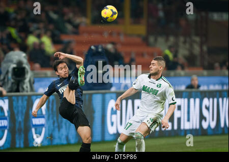 Milano, Italia. Il 9 febbraio, 2014. Nagatomo (Inter) durante la Serie Amatch tra Inter vs Sassuolo, su 09 Febbraio, 2014. Foto: Adamo di Loreto/NurPhoto Credito: Adamo di Loreto/NurPhoto/ZUMAPRESS.com/Alamy Live News Foto Stock