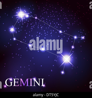 Gemini segno zodiacale del belle stelle luminose sullo sfondo del cielo cosmico Foto Stock