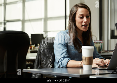 Giovane donna utilizzando laptop Foto Stock
