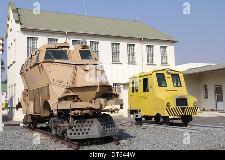 Treni d'epoca sul display a Windhoek museo del treno,al di fuori dell'Windhoek stazione ferroviaria,a Windhoek, Namibia.Africa. Foto Stock