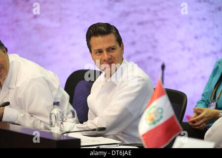 A Cartagena. 10 Febbraio, 2014. Il Messico di Presidente Enrique Peña Nieto assiste l'ottavo vertice dell'Alleanza del Pacifico nel nord della città colombiana di Cartagena, il 10 febbraio, 2014. © Hou Xiwen/Xinhua/Alamy Live News Foto Stock