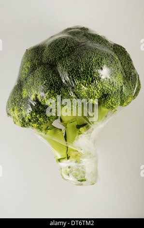 Freschi cavoli broccoli in un sacchetto di plastica Foto Stock