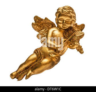 Golden Angel giocando sul violino isolati su sfondo bianco Foto Stock