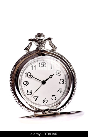 Vintage pocket watch isolati su sfondo bianco Foto Stock