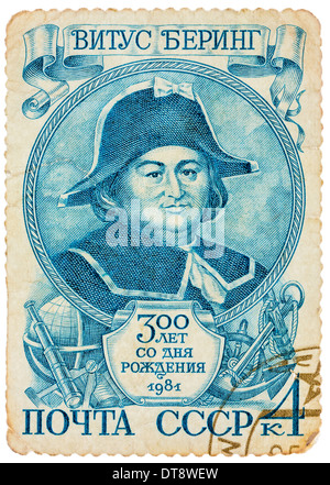 Unione Sovietica - circa 1981: timbro stampato in Unione Sovietica, mostra il ritratto del grande russo explorer Vitus Bering, circa 1981 Foto Stock