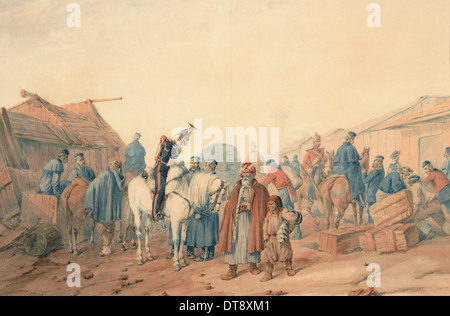 Approvvigionamento di base dell'Esercito britannico presso il porto di Balaclava, 1854. Artista: Norie, Orlando (1832-1901) Foto Stock