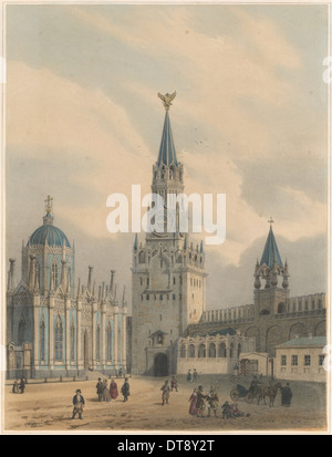 La torre Spasskaya (Salvatore cancelli) e Santa Caterina chiesa del convento di ascensione nella Mosca Kr Artista: Arnout Louis Jules (1814-1868) Foto Stock