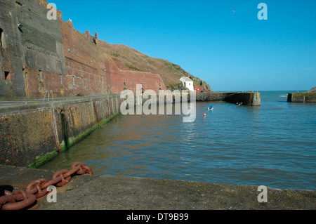 Il Quayside e Harbour, Porthgain, Pembrokeshire, Wales, Regno Unito Foto Stock