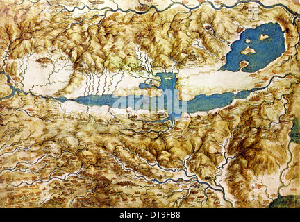 Vista topografica della campagna intorno alla Pianura di Arezzo e la Val di Chiana, inizio16th cen. Artista: Leonardo da Vinci (1452-1519) Foto Stock