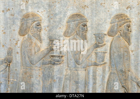 Delegazione bassorilievo, Palazzo Apadana, antica città di Persepolis, Sito Patrimonio Mondiale dell'UNESCO, nei pressi di Shiraz, far Provincia, Iran Foto Stock