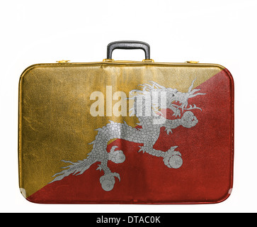 Vintage borsa da viaggio con la bandiera del Bhutan Foto Stock