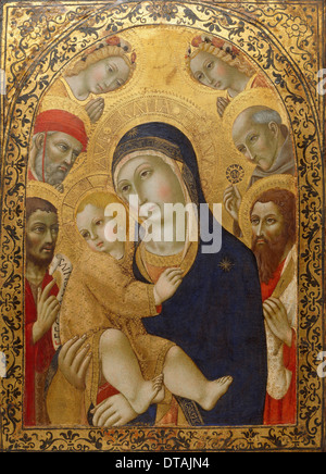 Madonna con il Bambino e i Santi Girolamo e Giovanni Battista, Bernardino e Bartolomeo, 1450-1475 ca. Artista: Sano di Pietro (1406-1481) Foto Stock