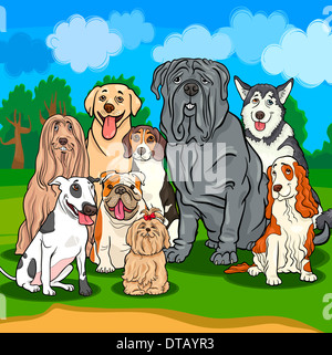 Cartoon illustrazioni di divertenti cani di razza gruppo di caratteri Foto Stock
