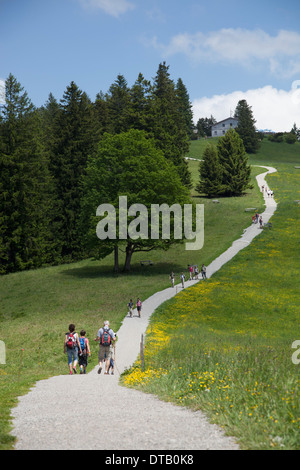 Gruppo di persone che camminano in posizione di parcheggio Foto Stock