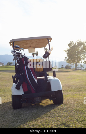 Parcheggiato vetturetta da golf sul green Foto Stock