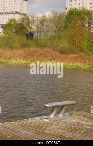 Elevato aumento appartamenti dietro il canale di Forth e Clyde al bacino Firhill a Glasgow, Scozia Foto Stock