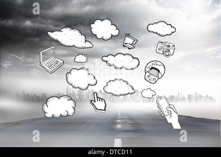 Immagine composita del cloud computing doodle Foto Stock