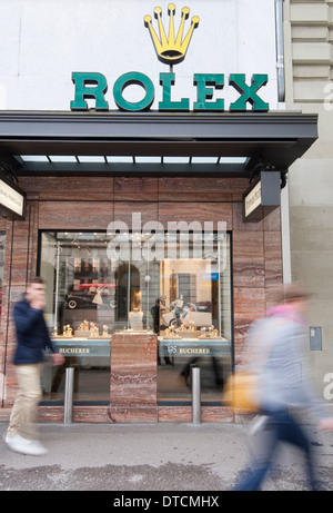 Vetrina di Swiss luxury watch maker Rolex su Zurigo Bahnhofstrasse Foto Stock