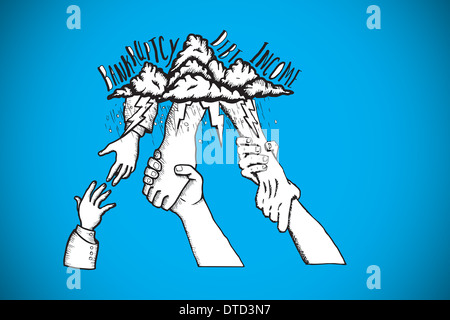 Immagine composita di fallimento e il debito doodle con mano addizionale Foto Stock