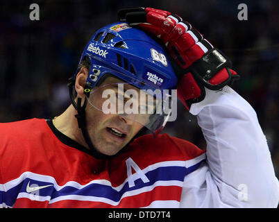 Sochi, Russia. 15 feb 2014. Jaromir Jagr è visto durante il maschile di hockey su ghiaccio al 2014 Olimpiadi invernali a Sochi, Russia, 15 febbraio 2014. Credito: Roman Vondorus/CTK foto/Alamy Live News Foto Stock