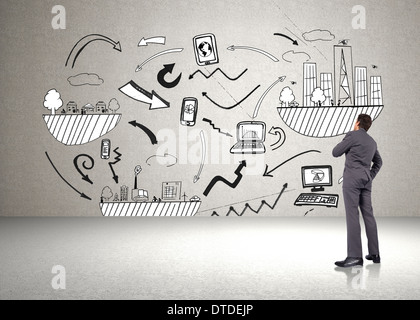 Immagine composita di pensare imprenditore con mano sul mento Foto Stock