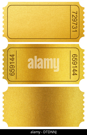 Biglietti d'oro stub isolato su bianco con percorso di clipping incluso Foto Stock