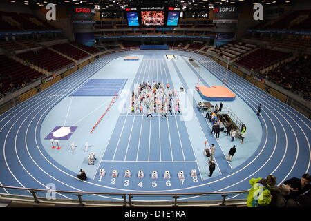 Sopot, Polonia 16th, Febbraio 2014 Nuova pista di atletica a ERGO palazzetto dello sport è pronta per la IAAF Campionati Mondiali indoor Sopot 2014. Campionati inizia il 7 marzo 2014. Foto Stock