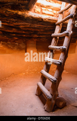 All'interno di un edificio restaurato Kiva indiano, Rovine Pueblo, Edge of the Cedars State Park, Cedar Mesa, Utah, Stati Uniti d'America Foto Stock