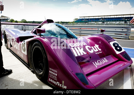 Un viola Jaguar gara di Le Mans auto in seta tagliati livrea Foto Stock