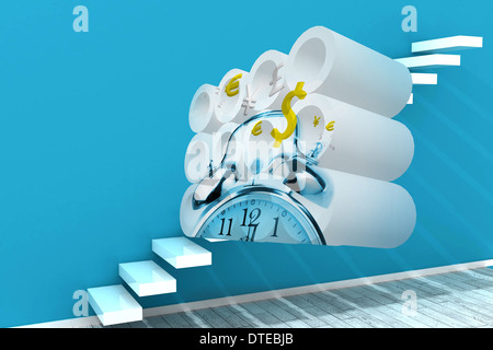 Immagine composita del tempo è denaro concetto sulla schermata astratto Foto Stock