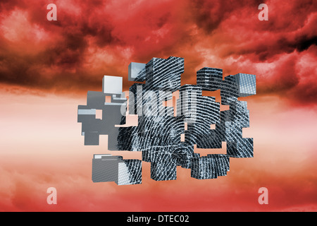 Immagine composita di impronte digitali sulla schermata astratto Foto Stock