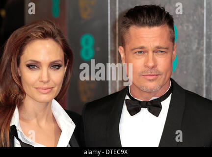 Londra, UK, 16 febbraio 2014 Angelina Jolie e Brad Pitt arriva a 2014 British Academy Film Awards (BAFTA) presso la Royal Opera House di Congrega Giardino foto: MRP Foto Stock